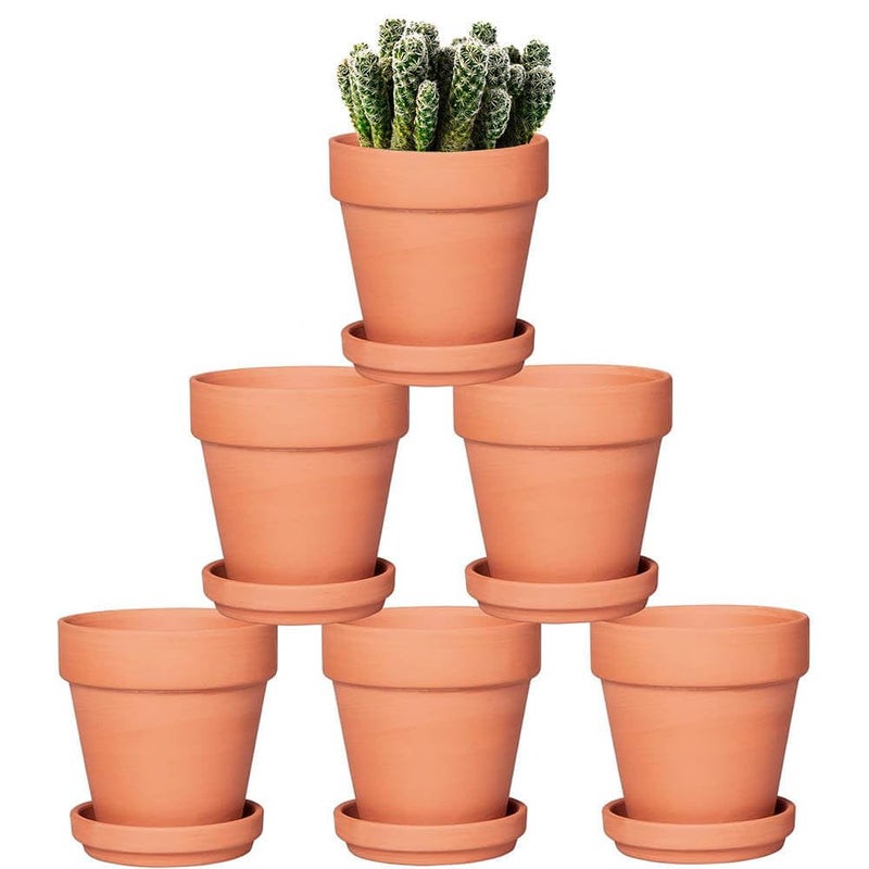 vensovo Terra Cotta Pots with Saucer - 6 Pack 5 Inch Clay Pot Ceramic Pottery Planter Cactus Flower Pots Succulent Pot Drainage Hole, Great for Plants, Crafts and Wedding Favor - Image 1